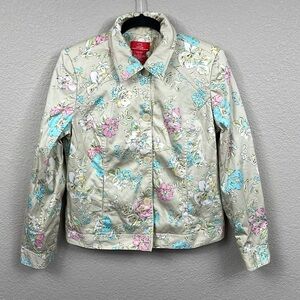 O Oscar De Le Renta Floral Collared Jacket Cream Multi Sz 10